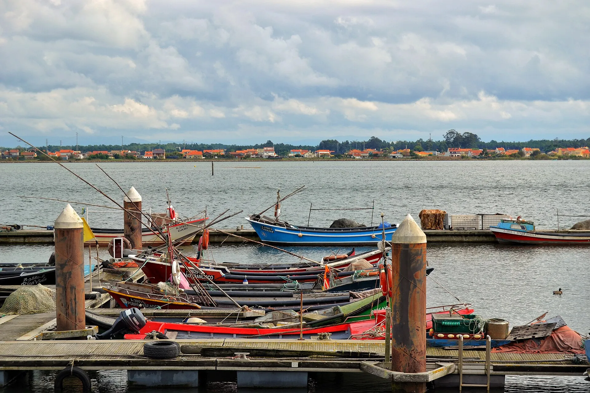 Barcos tradicionais coloridos na Ria de Aveiro